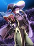  1girl adjusting_glasses book bridal_gauntlets brown_eyes cape company_connection copyright_name detached_sleeves field fire_emblem fire_emblem:_kakusei fire_emblem_cipher glasses hair_ornament hat holding looking_at_viewer miriel_(fire_emblem) night pants redhead short_hair solo toyota_saori witch_hat 