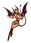  1girl breasts claws demon_girl demon_horns demon_tail demon_wings eunyoung_jeon floating_hair full_body highres horns large_breasts long_hair navel official_art pointy_ears simple_background solo succubus tail white_background wings wonder_5_masters 