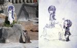  !? 1boy 1girl artist_request facial_hair grape-kun grass headphones humboldt_penguin humboldt_penguin_(kemono_friends) kemono_friends mustache oekaki old_man photo 