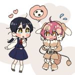  +_+ 2girls animal_ears black_hair blue_eyes brown_eyes character_request crossover dog_ears dog_tail food kitashirakawa_tamako long_hair mahou_shoujo_ikusei_keikaku mochi momose_(oqo) multiple_girls pantyhose pink_hair polka_dot polka_dot_legwear short_hair tail tama_(mahoiku) tamako_market twintails wagashi 