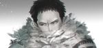  1boy charlotte_katakuri covered_mouth face greyscale looking_to_the_side male_focus monochrome one_piece sasamiman scar scarf serious short_hair solo stitches 