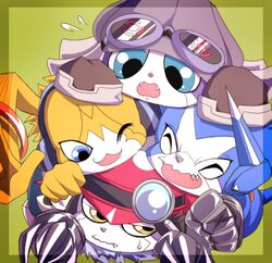  appmon artist_request blue_eyes digimon digimon_universe:_appli_monsters dokamon fangs fur_collar gatchmon goggles goggles_on_head hat headphones musimon no_humans offmon pointy_nose yellow_eyes 