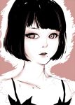  1girl anzujaamu black_hair commentary highres looking_at_viewer mole mole_under_eye mole_under_mouth monochrome mugo_(mugokii) original short_hair sketch solo white_skin 