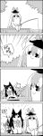  4koma animal_ears comic dog_ears dog_tail fishing fishing_rod greyscale hat highres imaizumi_kagerou kamishirasawa_keine long_hair monochrome scarf sitting tail tani_takeshi touhou yukkuri_shiteitte_ne 