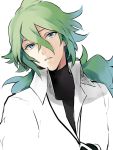 1boy expressionless green_eyes jewelry long_hair looking_at_viewer n_(pokemon) necklace nuku open_mouth pokemon pokemon_(game) pokemon_bw pokemon_bw2 shirt wavy_hair white_background white_shirt 