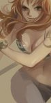  1girl breasts brown_eyes cleavage koga large_breasts log_pose long_hair midriff nami_(one_piece) navel one_piece orange_hair solo 