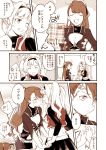  2girls artost:mikan-uji beatrix_(granblue_fantasy) blush character_request comic granblue_fantasy hand_holding long_hair monochrome multiple_girls ponytail sepia skirt smile translation_request twintails yuri zeta_(granblue_fantasy) 