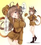  1girl ahoge baretto breasts brown_hair cowboy_shot double_bun from_side full_body hairband headgear impossible_clothes kantai_collection kongou_(kantai_collection) large_breasts lips long_hair multiple_views pose sidelocks strike_witches thighs translated violet_eyes world_witches_series 