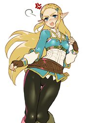  1girl anger_vein blonde_hair blue_eyes gloves hair_ornament hairclip highres maruchi open_mouth pointy_ears princess_zelda the_legend_of_zelda the_legend_of_zelda:_breath_of_the_wild 