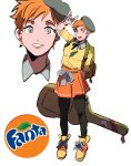  1girl absurdres fanta full_body glasses_enthusiast highres logo personification solo standing 