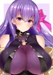  1girl bare_shoulders breasts fate/extra fate/extra_ccc fate_(series) highres huge_breasts long_hair looking_at_viewer parted_lips passion_lip purple_hair sankakusui_(deltawhite) solo upper_body violet_eyes 