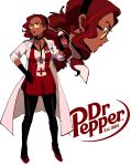  1girl dr_pepper full_body glasses_enthusiast highres logo pantyhose personification solo standing 