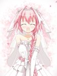  1boy bare_shoulders blush braid bridal_veil bride closed_eyes crossdressinging dress dsag elbow_gloves fang fate/apocrypha fate_(series) gloves hair_ribbon jewelry long_hair necklace open_mouth pink_hair ribbon rider_of_black ring single_braid smile solo trap veil wedding_dress wedding_ring white_dress white_gloves 