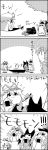  1girl 4koma animal_ears bow comic commentary_request drill_hair food gap greyscale hair_bow hat hat_bow head_fins highres imaizumi_kagerou kamishirasawa_keine long_hair mermaid mob_cap monochrome monster_girl onigiri shoujo_kitou-chuu smile sparkle tani_takeshi tire tire_swing touhou translation_request wakasagihime wolf_ears yakumo_yukari yukkuri_shiteitte_ne 