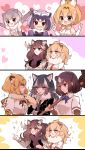  4koma 6+girls animal_ears antlers bare_shoulders bear_ears bear_paw_hammer black_eyes black_hair blonde_hair blue_eyes blush bow bowtie breasts brown_bear_(kemono_friends) brown_eyes chino_machiko cleavage clenched_hands comic common_raccoon_(kemono_friends) crossed_arms elbow_gloves fur_collar gaijin_4koma gloves grey_gloves grey_hair grey_wolf_(kemono_friends) heart heart_background heavy_breathing heterochromia high-waist_skirt holding holding_another&#039;s_arm jaguar_(kemono_friends) jaguar_ears jaguar_print kemono_friends lion_(kemono_friends) lion_ears long_hair moose_(kemono_friends) moose_ears multicolored_hair multiple_girls necktie open_mouth otter_ears outstretched_arms pointing raccoon_ears serval_(kemono_friends) serval_ears serval_print shirt short_hair short_sleeves skirt sleeveless sleeveless_shirt small-clawed_otter_(kemono_friends) smile sparkle spread_arms two-tone_hair weapon white_hair wolf_ears yellow_eyes 