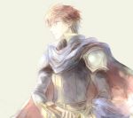  1boy belt blue_cape blue_eyes brown_hair cape closed_mouth eliwood eliwood_(fire_emblem) expressionless fire_emblem fire_emblem:_rekka_no_ken highres holding holding_sword holding_weapon long_sleeves male_focus nintendo pauldrons serious simple_background solo sword upper_body weapon 
