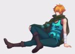  1boy absurdres archer_(fate/extra) boots cape fate/extra fate_(series) green_eyes hair_over_one_eye highres male_focus orange_hair sitting yunelala 