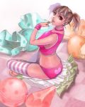  brown_hair candies candy crossed_legs feet izumi_(pixiv10995) izumi_(walnov) legs_crossed original panties ponytail short_hair sitting striped striped_legwear striped_thighhighs tank_top thigh-highs thighhighs toes underwear 