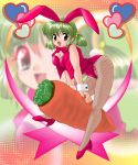  brown_eyes bunny_ears bunnysuit carrot carrots fishnet_pantyhose fishnets green_hair original pantyhose pekepeke rabbit_ears short_hair short_twintails twintails 