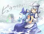  anger_vein beihan blue_hair blush cirno closed_eyes cold daiyousei fire green_hair hand_holding happy hat heart holding_hands kokka_han letty_whiterock petting ribbon ribbons shiver short_hair snow tears touhou trembling wind wings winter 