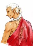  elf elvaan final_fantasy final_fantasy_xi japanese_clothes kimono long_hair pointy_ears ponytail profile tan white_hair 