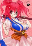  breasts cleavage izumi_(pixiv10995) izumi_(walnov) large_breasts onozuka_komachi red_eyes red_hair redhead scythe smile touhou 