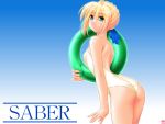  ayato blonde_hair fate/stay_night fate_(series) green_eyes innertube one-piece one-piece_swimsuit saber swimsuit wallpaper 