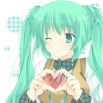  green_eyes green_hair hatsune_miku heart oumiya_sakura sakuranchu twintails vocaloid wink 