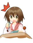  chopsticks fang highres kusakabe_misao lucky_star meatball nashigami_tsubute open_mouth shocked short_hair surprise surprised tsubute 