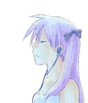  collarbone earbuds earphones hair_ribbon headphones hiiragi_kagami kusaka_yoru lucky_star profile purple_hair ribbon simple_background twintails 