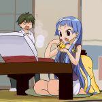  blue_hair cheese-kun code_geass eating food hair_tubes hairband kannagi long_hair mikuriya_jin nagi pizza pizza_hut purple_eyes uni_(gugurutan) violet_eyes 