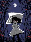  bamboo_forest bandaid flag forest glowing glowing_eyes ichihaya inaba_tewi monochrome moon nature night pantyhose purple_background red_eyes spot_color touhou wind 