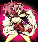  baiken breasts cleavage frown guilty_gear japanese_clothes katana large_breasts obi one-eyed pink_eyes pink_hair ponytail scar sword weapon 