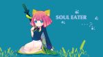  animal_ears bad_id blue_eyes child hagi_(artist) katana kneeling loli pink_hair short_hair soul_eater sword tail weapon 