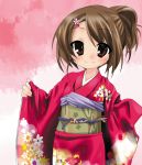  brown_hair child hair_ornament hairclip japanese_clothes kimono loli smile takeya_yuuki takeyasan 