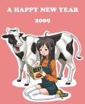  ahoge cow cow_print hashi new_year thigh-highs thighhighs 