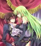  bare_shoulders c.c. cc code_geass detached_sleeves girl_on_top green_hair karu lelouch_lamperouge yellow_eyes yuzuki_karu 