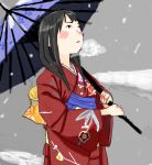  black_hair blush kimono looking_up mensoubou oriental_umbrella original snow umbrella 