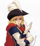  blue_eyes cape drill_hair feathers gloves hands hat kirio musketeer original 