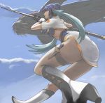  baul blue_hair gloves judith long_hair pointy_ears polearm spear tales_of_(series) tales_of_vesperia tea_(artist) thick_thighs thighs weapon 