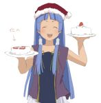  blue_hair blunt_bangs cake food hair_tubes hat kannagi long_hair nagi pastry santa_hat uni_(gugurutan) 