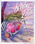  absurdres anniversary beach blush_stickers chair character_name crescent_moon drinking_straw furan highres king_dedede kirby kirby_(series) mahoroa maxim_tomato meta_knight moon palm_tree sandals solo starfish sunglasses tree waddle_dee 