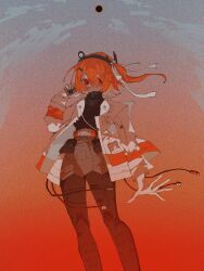 a.i._voice adachi_rei black_hole black_pants cable clouds open_hand orange_eyes orange_hair shokusan550 short_hair smartphone usb_cable utau white_jacket
