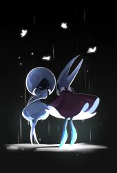  2girls arthropod_girl black_eyes black_skin blank_eyes bodysuit cloak colored_skin full_body hat highres hollow_eyes hollow_knight hollow_knight:_silksong horned_mask hornet_(hollow_knight) horns lace_(hollow_knight) mask multiple_girls puffy_sleeves red_cloak victoria654 white_bodysuit white_hat white_mask 