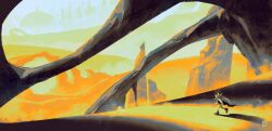  1boy body_fur boots bracelet brown_cloak cloak commentary desert dust english_commentary furry furry_male gloves hedgehog_boy highres jewelry landscape outdoors rvriee sand scenery silver_the_hedgehog solo sonic_(series) torn_cloak torn_clothes walking 