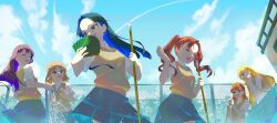  6+girls absurdres awatsuki_maaya black_eyes black_hair blonde_hair blue_eyes brown_eyes brown_hair brown_sweater_vest chain-link_fence cleaning_pool collared_shirt commentary_request empty_pool fence folding_fan gloves grey_skirt hair_ornament hairclip hand_fan highres holding holding_fan holding_hose holding_mop hose kongou_mitsuko long_hair medium_hair miniskirt misaka_mikoto mop multiple_girls outdoors pleated_skirt pool ran_akabara school_uniform shirai_kuroko shirt shokuhou_misaki short_sleeves skirt smile summer_uniform sweater_vest toaru_kagaku_no_railgun toaru_majutsu_no_index tokiwadai_school_uniform twintails under-elbow_gloves v-neck wannai_kinuho white_gloves white_shirt 