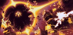  1boy 1girl aged_up borrowed_design building city destruction fighting floating furry furry_male glowing glowing_hair hedgehog_boy highres neo_sage_(kornart) redesign rvriee silver_the_hedgehog skyscraper sonic_(series) 