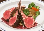  broccoli carrot food lamb_chops no_humans original plate potato sauce signature umitsuki_yu 