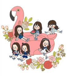  6+girls bad_id bad_twitter_id blue_skirt blunt_bangs brown_hair chibi eunha_(gfriend) flower food fruit gfriend hairband holding holding_food jumping long_hair multiple_girls sailor_collar sinb_(gfriend) sitting skirt smile sowon_(gfriend) twintails umji_(gfriend) watermelon watermelon_slice white_background wzwzwz00 yerin_(gfriend) yuju_(gfriend) 