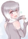  &gt;:d 1girl :d blush breasts brown_eyes elbow_gloves fingerless_gloves from_behind fume fur_collar gloves grey_gloves grey_hair kemono_friends looking_back multicolored_hair nenkou-san open_mouth otter_ears rock sketch small-clawed_otter_(kemono_friends) small_breasts smile solo two-tone_hair upper_body white_background white_hair 
